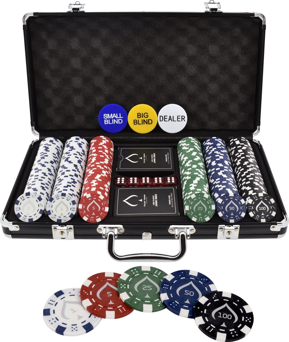 Texas Finest Matt Black   300 Chips – Pokerkoffer Volwassenen – Inclusief Kaarten - Poker